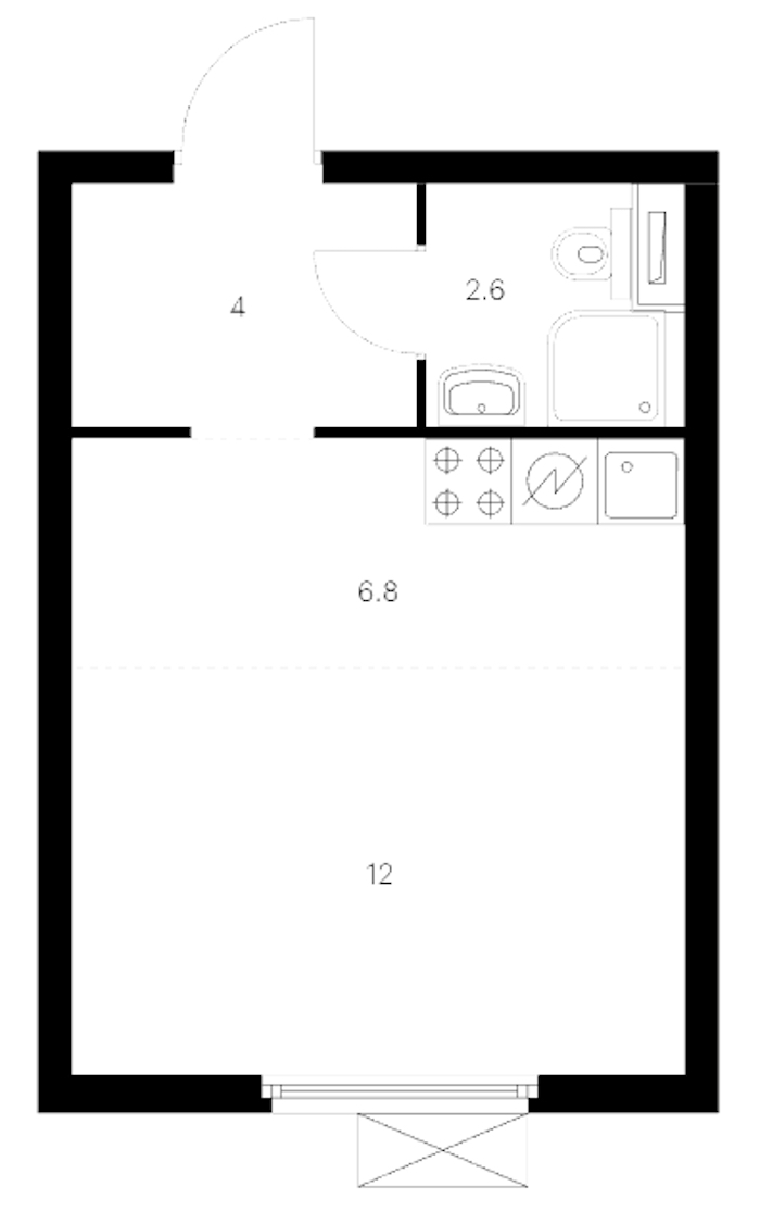 Квартира студия 25.4 м², 13/14 эт., ЖК «Витебский парк»